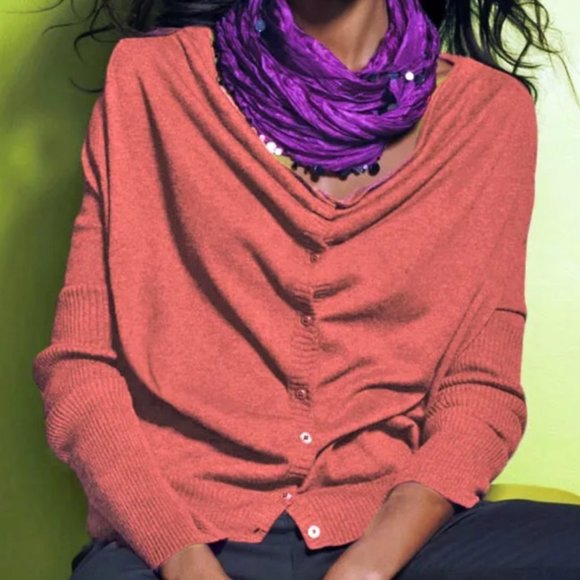 Eileen Fisher Organic Cotton Slouchy Cardigan Button Cowl Neck Barbiecore  -PS - Picture 2 of 14